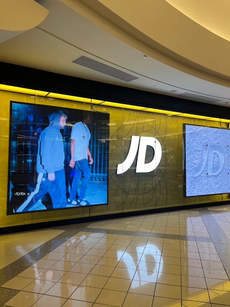 JD Sports branded storefront detail at Metrotown.